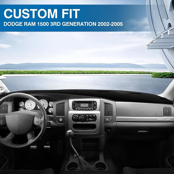 KUST Black Dash Cover for 2002-2005 Dodge Ram 1500, 2003-2005 Ram 2500/3500 Polyester Dashboard Cover Non-Slip Interior Accessories for Dodge Ram Custom Fit Dashboard Mat No Glare