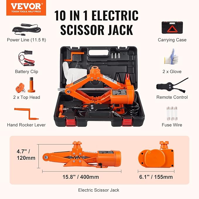 VEVOR Electric Car Jack, 3 Tons /6600 lbs 12V Electric Scissor Jack, Double Saddles with Remote Control, Portable Car Jack for Sedan, SUV, Truck Tire Change Replacement