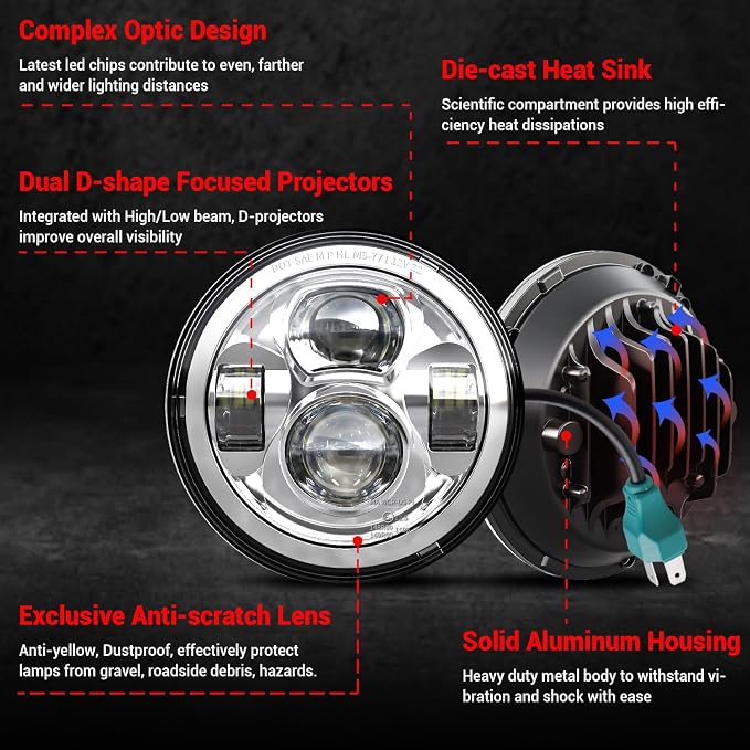 Z-OFFROAD New Motorcycle 7 Inch LED light DOT Kit Compatible with Harley Davidson Touring Street Glide Road King Special Electra Glide Ultra Classic Fat Boy Heritage Softail Switchback Chrome