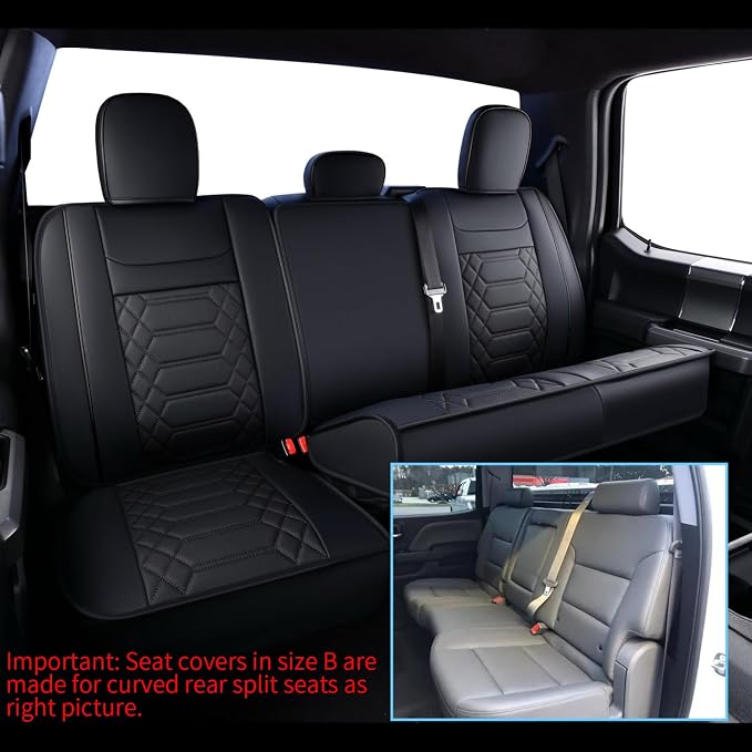 RISINGSTAR Silverado Sierra Faux Leather Seat Covers, Fit for 2014-2018 Chevy Silverado GMC Sierra 1500 and 2015-2019 2500HD 3500HD Crew Cab(Full Set, Black)