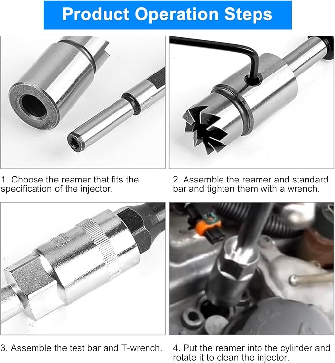 HXBER Auto Repair Tools Car Accessories,17Pcs Injector Set Seat Cutter Cleaner Disassemble Tool Kit Universal Injector Re-Face Reamer Tool Set Valve Seat Cutter Flat Reamer Repair Removal Tool