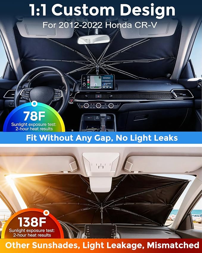 Weektic Custom Windshield Sun Shade Umbrella for Honda CR-V 2012-2022, [Double Thickened Ice Crystal Coating] Sun & Heat Protection, Keep Vehicle Cool & Protect Interior