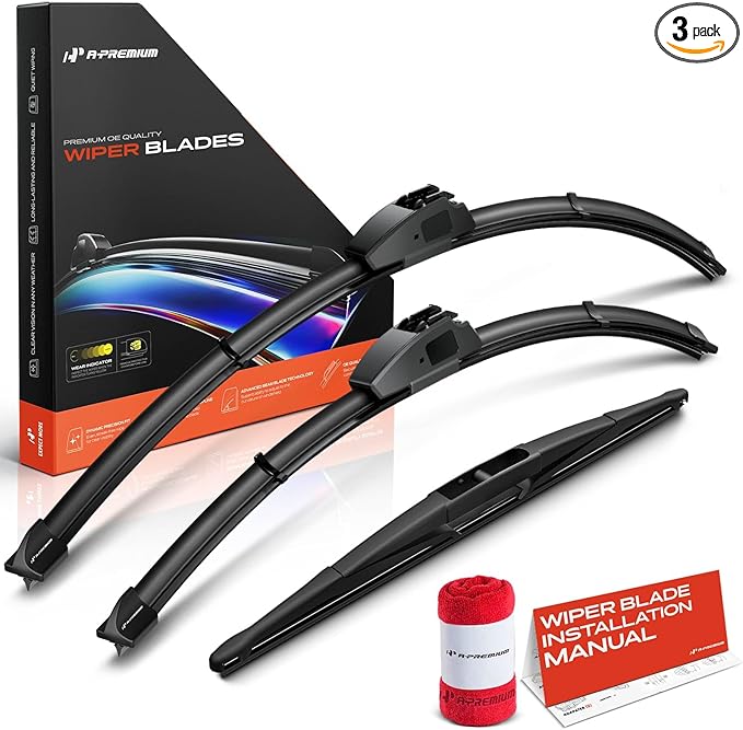 A-Premium 26"/22"/14" Windshield Wiper Blades Compatible with Honda Pilot 2023-2024 - Front Rear Wipers Blade Set for Hook/RL3 Arm Connector, with Wear Indicator & Towel (Pack of 3)