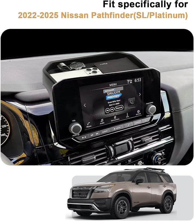 ECOZEN 2025 Pathfinder Dash Console Organizer - Behind Screen Organizer Tray For 2022-2025 Nissan Pathfinder(SL/Platinum) Accessories Dashboard Storage Behind 9-Inch Screen Center Console Organizer