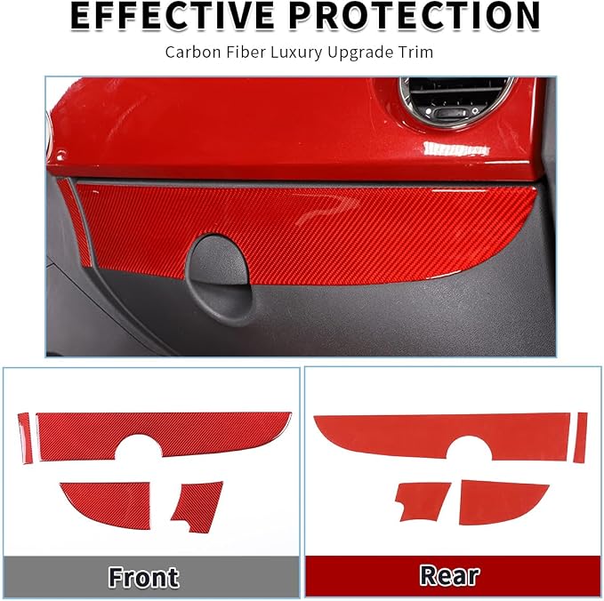 Fit for Fiat 500 2011-2019 Soft Carbon Fiber Car Center Console Decorative Protector Strip Sticker Car Interior Accessories 4PCS (Red Carbon)