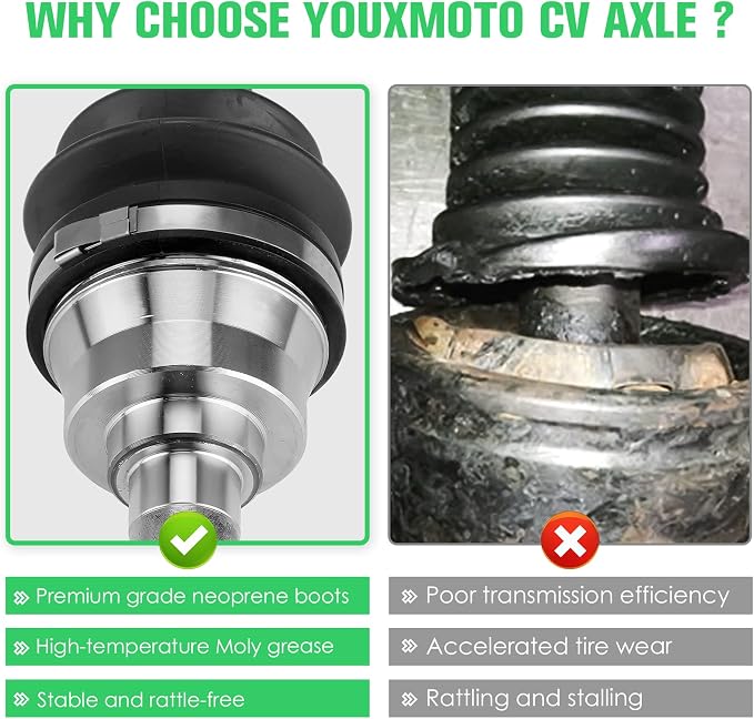 Youxmoto Front Left/Right CV Axle & Wheel Bearing Kit Fit for Kawasaki Mule 2510 3010 4010 4x4 Diesel 2001 2002 2003 2004 2005 2006-2022; 4340 Chromoly Steel CV Axle Drive Shaft