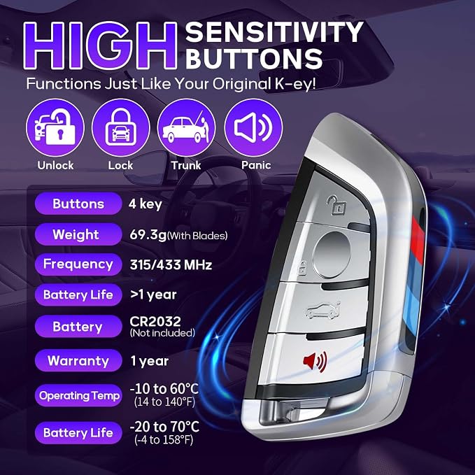 Autel IKEY Razor Programmable Smart Key 2024 Key Fob for BMW Key Creation 4 Buttons Ultra-Long Range OE Quality 700+ Vehicles Car Key Replacement Programmed with Autel KM100 IM508 IM608