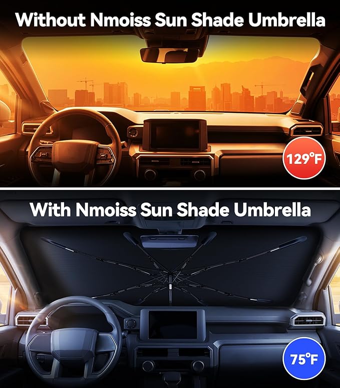 [2026 Upgraded] Nmoiss Windshield Sun Shade Umbrella for Toyota Tacoma - [Vinyl Coating Heat Shield] Protect Car from Sun Rays & Heat Damage Keep Cool and Protect Interior, Spring Structure Edge