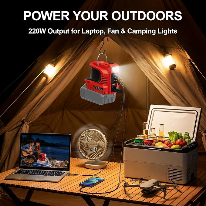 220W Power Inverter Compatible with Milwaukee 18V Battery, DC 18V to AC 110V-120V Portable Power Supply Inverter with 1 AC Outlet, 1 USB & Type-C, 1 12V DC & 200LM LED (Tool Only)