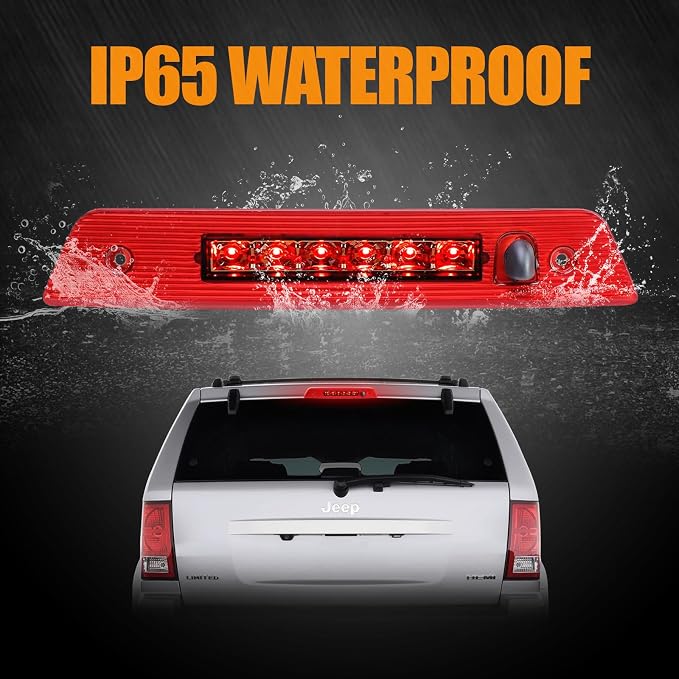 Third 3rd Brake Light LED for 2005-2010 Jeep Grand Cherokee, High Mount Rear Brake Lights Assembly for 05-10 Grand Cherokee, Waterproof Center Cab Lamp Stop Light (Red)