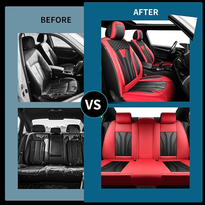 Fit Escape Car Seat Covers Premium Leather for Ford Escape 2010-2025 2026. Waterproof， Anti-Slip, Scratch-Resistant & All-Weather Seat Cushion Protector (Full Set, Red&Black)