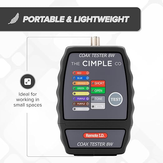 THE CIMPLE CO Coax Cable Tester, Tracer, and Toner - 8-Port Coaxial Cable Mapper and Locator with Color-Coded Remotes - Wire Tracer and Continuity Tester for Up to 8 Locations - 8 Ports, Black