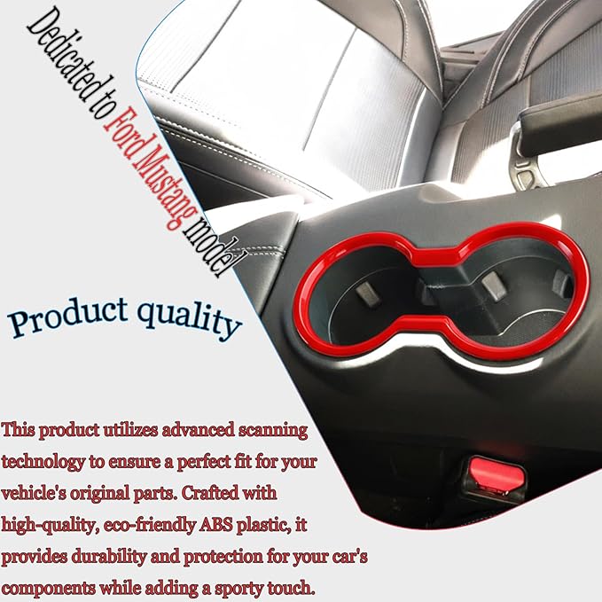 MUXEE Front Cup Holder Trim,for Ford Mustang 2024 2025 2026 - ABS Wine Red Front Cup Holder Protective Panel Cover Sport Interior Trim Accessories