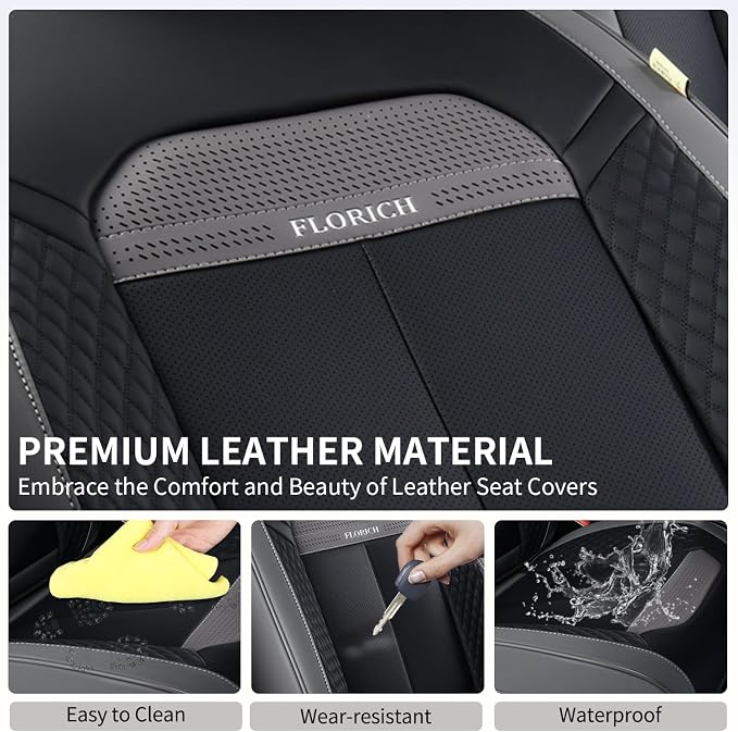 FLORICH Car Seat Covers Front Set, Black Car Seat Cover, Breathable Premium Leather Seat Covers, Automotive Vehicle Seat Covers for Cars Trucks Vans SUVs Sedans (Grey Black)