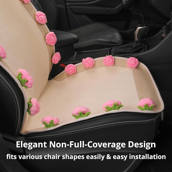 Pink Car Seat Covers,Handmade 3D Pink Rose Floral Seat Protector for Cars,SUVs&Trucks,Universal Luxury Car Interior Decoration,Gift for Women Valentine's Day Gifts (1-Piece)