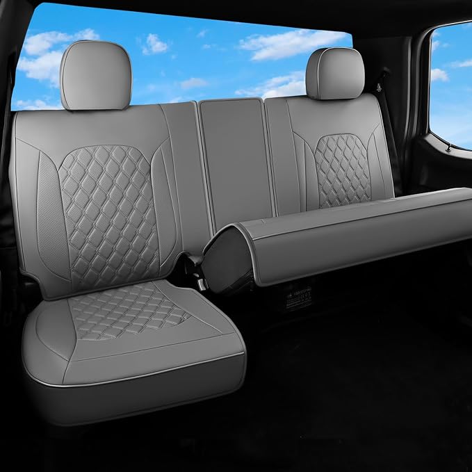 Huidasource Fit for Gray Chevy Silverado/GMC Sierra Rear Seat Covers, Thickened Split Nappa Leather Truck Back Seat Cover 2007-2013&2019-2025 1500, 2020-2025 2500HD 3500HD Crew Cab WT LS LT