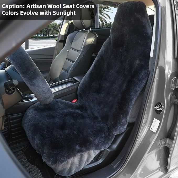 Aegis Cover Sheepskin Car Seat Cover Genuine Australian Merino Wool Front Seat Cover Luxury Dense Pelt Universal Fit for Most SUVs, Trucks, Bucket-Style, 54 X 22 Inches (CS-Charcoal)