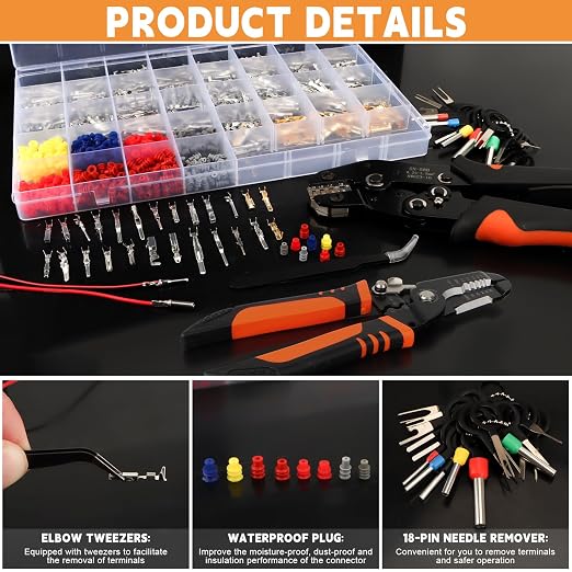 1381PCS Pin Connector Kit, Electrical Pins Connectors with Crimp Tool and Wire Strippers,28 Types 1/1.5/1.8/2.2/2.3/2.8/3.5mm Removal Male Female Crimp Pins