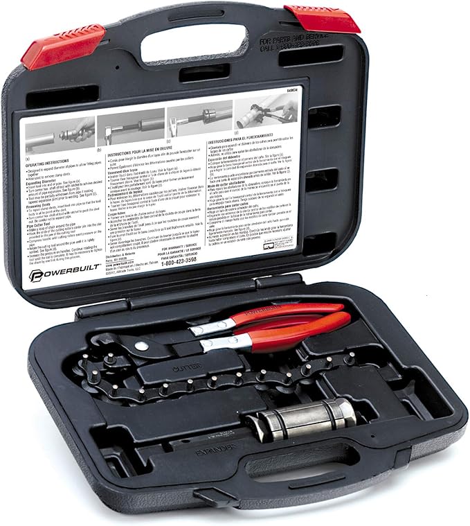 Powerbuilt Exhaust Tool Kit, Replace and Repair Vehicle Exhaust Pipes, Remove Dents, Chain Cutter, Expander, 2 Piece Set - 648634
