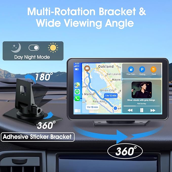 Wireless CarPlay Screen for Car, 7" HD Portable Stereo Touchscreen with Apple CarPlay & Android Auto, CarPlay Screen with Backup Camera, Mirror Link, Bluetooth, Navigation for All Vehicle
