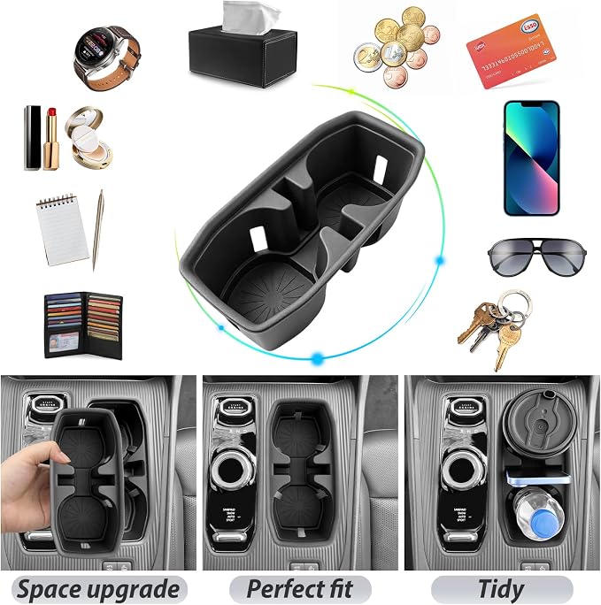 SKTU for 2026 Jeep Cherokee Cup Holder for 2026+ Jeep Cherokee (Base/Laredo/Limited/Overland) Center Console Cup Holder Jeep Cherokee 2026 Accessories 2026 Cherokee Rubber Non-Slip Cup Holder