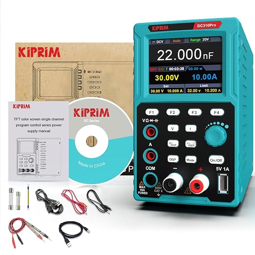 Kiprim 2-in-1 Programmable Power Supply and Multimeter (0-30 V 0-10 A) DC310Pro with Data Memory,High Precision,OCP,OVP, PC Software and USB Charging