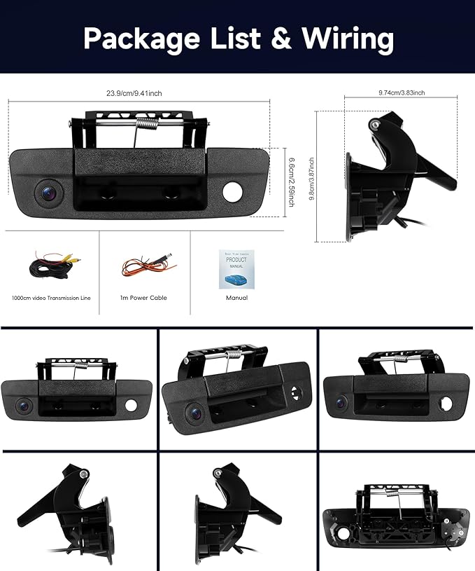 METEESER Car Rear View Backup Reversing Camera Night Vision Pull Handle for RAM 1500 2500 3500 2009-2017（RCA Connector）