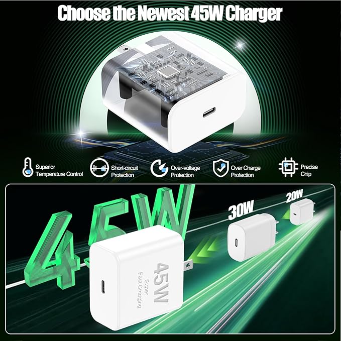 45W iPhone 17 16 Pro Max Charger Fast Charging,3Pack USB C Fast Charger Block with Long 10/10/6FT C to C Cable for Apple 17 Pro Max/16 Pro/15/iPad 13th,PD Quick Adapter 3.2 for iPhone 17-Blue
