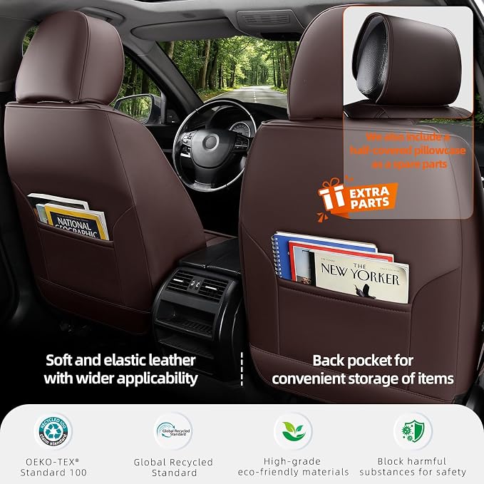 Premium Nappa Leather Car Seat Covers Full Set, Universal Fit for Most Sedans, SUVs - Waterproof & Breathable, Compatible with Honda Civic, Toyota Corolla, Jeep Cherokee/ 5-Seater, Luxury Brown