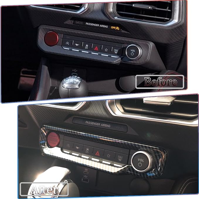 MUXEE A/C Control Panel Cover, for Ford Mustang 2024 2025 2026 - ABS Carbon Fiber Dashboard AC Air Vent Outlet Grain Sport Interior Trim Accessories
