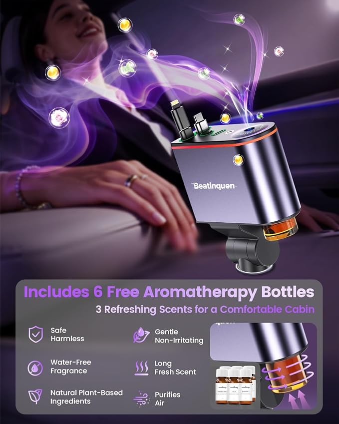5 in 1 Retractable Car Charger USB C,Smart Car Air Freshener Diffuser | Charging Retractable Car Phone Charger with aromatherapy diffusers,66W Cigarette Lighter Adapter Type-C for iPhone17/16/15/14