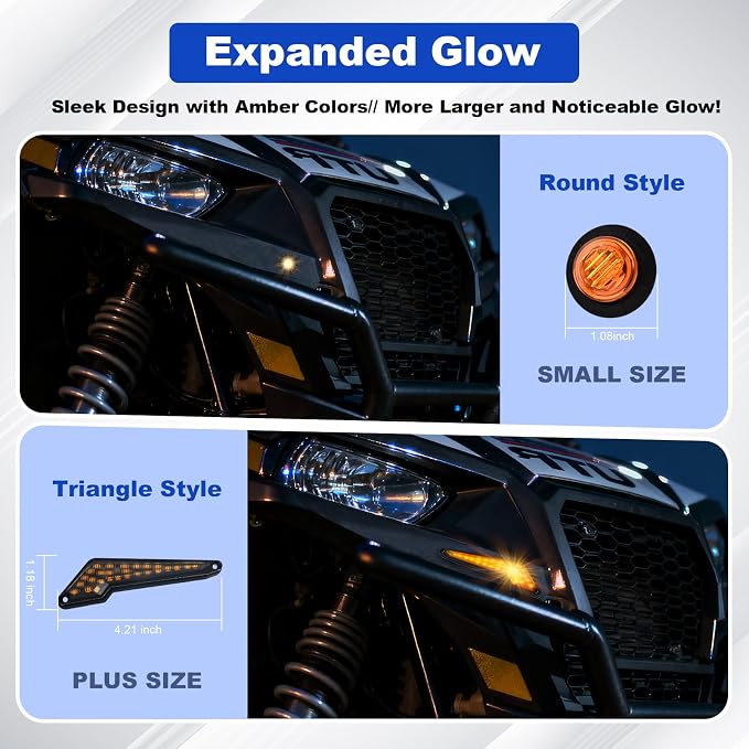 UTV Turn Signal Kit with Upgrade 4-in-1 Rocker Switch and Triangular Amber Light,Pre-Wired, Plug and Play with Horn,Compatible with Polaris, Kawasaki, Pioneer, Can-Am, Kawasaki, CFMOTO