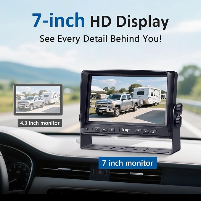 Dual RV Backup Camera for Truck - 7 Inch HD Split Screen Reverse Camera for Trucks, Easy Install, IR Night Vision, IP69 Waterproof - Rear Camera for Trucks, Trailers, RVs, Tractors