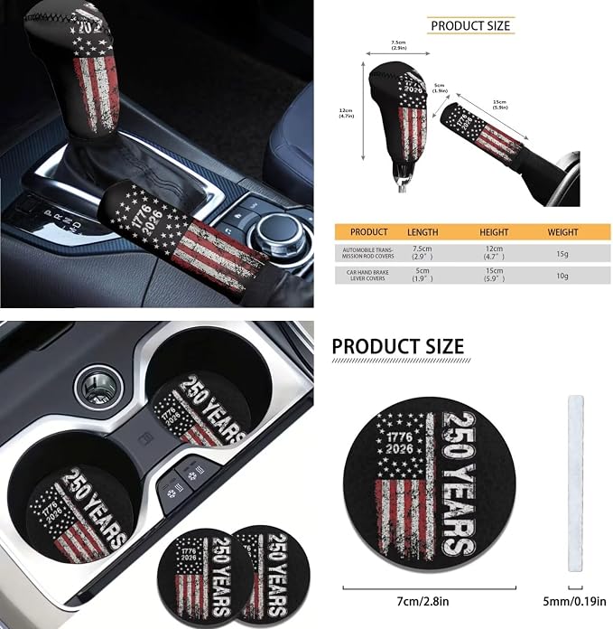 AFPANQZ 250 Years Pattern Car Seat Covers with Front & Rear Full Set with Steering Wheel Cover 15"+Gear Shift Knob Cover+Handbrake Cover+Seat Belt Shoulder Pads+Car Coaster Set of 11
