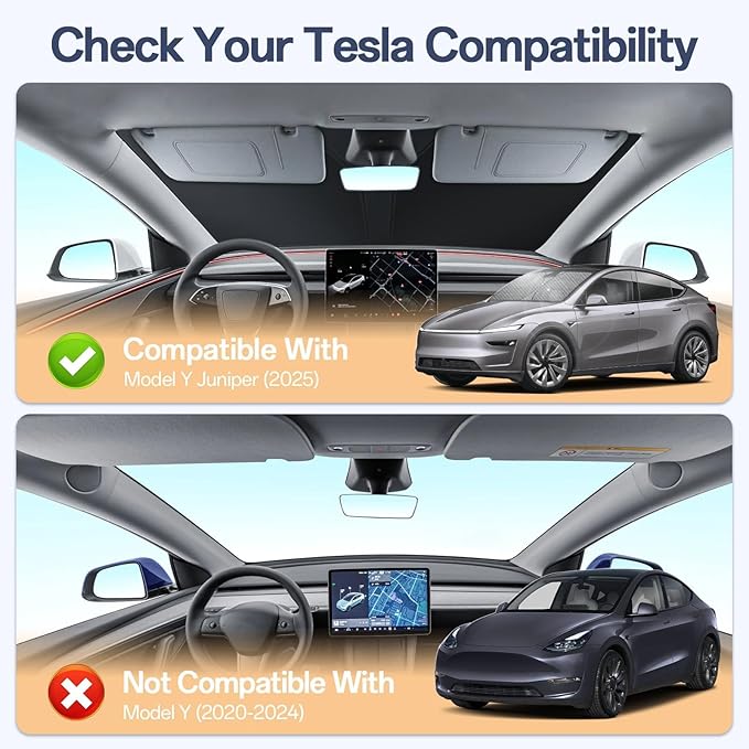 3PCS Windshield & Roof Sunshade Set for Tesla New Model Y Juniper 2025-2026, Foldable Sun Shade, Custom Fit Window Shade, Split Design No-Sag Sunshade Roof, Interior UV Protection & Heat Insulation