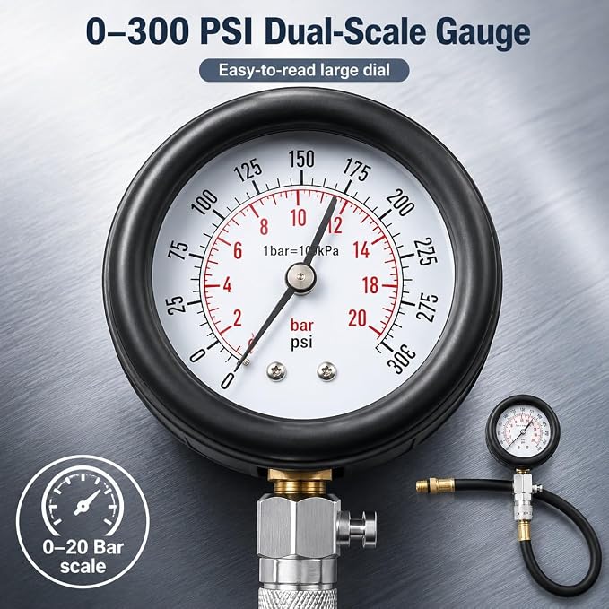 Fuel Pressure Detector kit 0-140 PSI, Universal Fuel Injection Pump Pressure Gauge kit with Quick Release Valve. (11PCred)