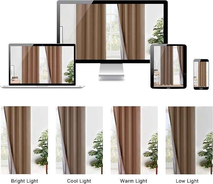 XWZO 100% Blackout Curtains 72 Inches Long with Tiebacks- Heat and Full Light Blocking, Thermal Insulated Window Panels with Grommets for Bedroom/Nursery, Cappuccino, W42 x L72, Set of 2 Draperies