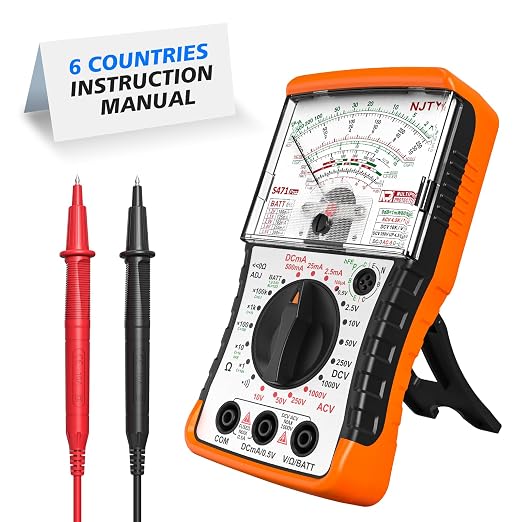 NJTY S471 Analog Pointer Multimeter, High Sensitivity Needle Meter for DC/AC Voltage Current Resistance Testing, Portable Battery and Load Tester with Built-in Fuses