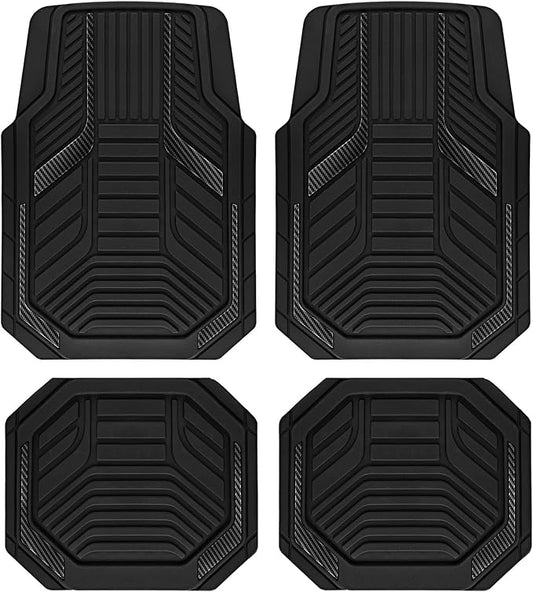 PIC AUTO Heavy Duty Rubber Floor Mats, Black Aluminum Film Car Mats Set, Front and Rear Car Mats with Anti-Slip Backing, All Weather Protection, Trim-to-Fit for Automotive SUV, Sedan, Van