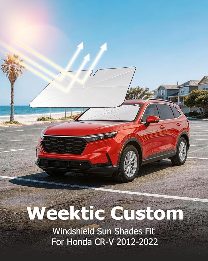 Weektic Custom Windshield Sun Shade Umbrella for Honda CR-V 2012-2022, [Double Thickened Ice Crystal Coating] Sun & Heat Protection, Keep Vehicle Cool & Protect Interior