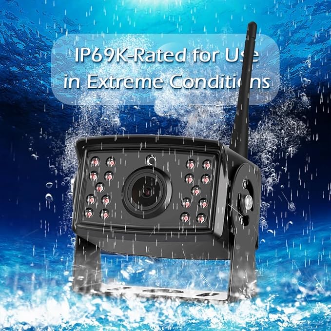 Vehicle 720P Digital Wireless Backup Camera System 7inch AHD IPS Monitor 1024X600 DVR Loop Recording+ 2pcs IP69K Waterproof IR Wireless Reversing Camera Dash Camera for Car Truck Bus RV Trailer
