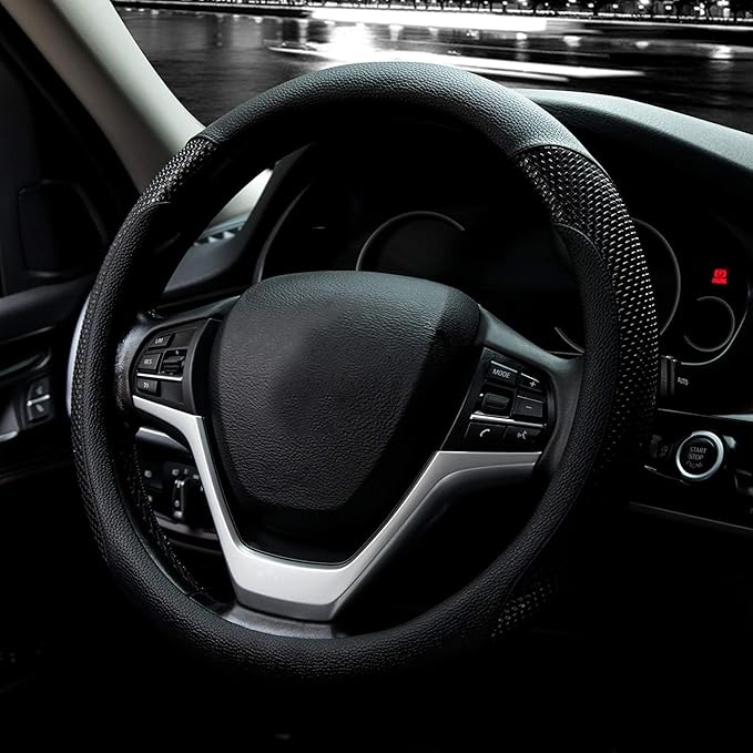 Valleycomfy Steering Wheel Cover with Microfiber Leather for Car Truck SUV 15 inch (Black)