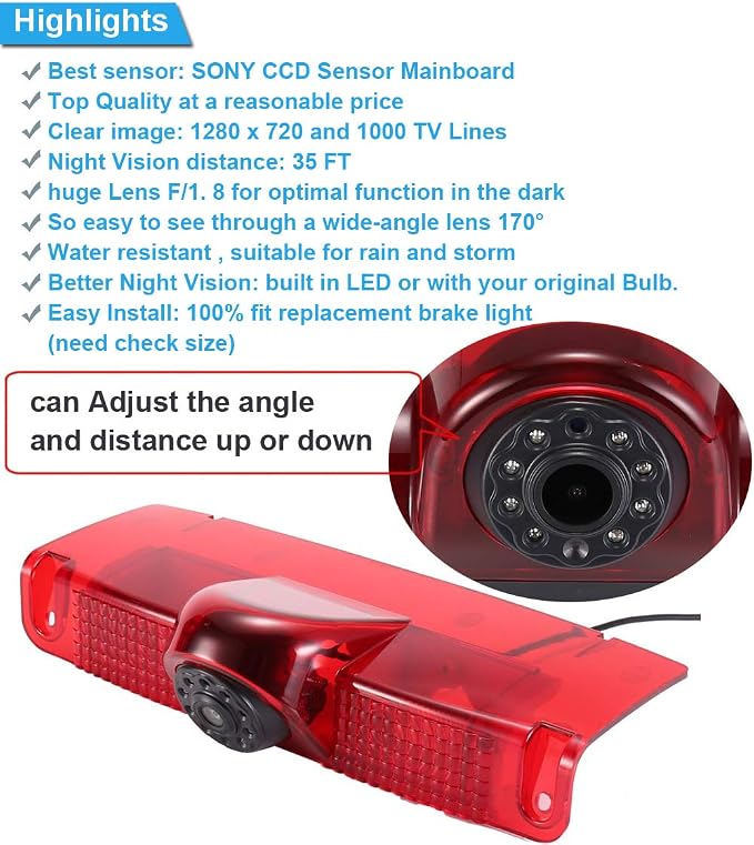 Car High Mount Brake Light Backup Camera Brake Lamp Reverse Parking Camera Replacement for Chevrolet Express GMC Chevy Savana Exporer Vans Cargo Van 2003-2018