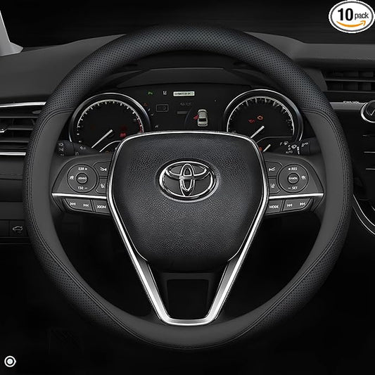 Leather Steering Wheel Cover Custom-Fit for Toyota, Comfort Grip Design Breathable and Non-Slip, Toyota Car Steering Wheel Protector for Women Men, Toyota Accessories,Black (A-Style, for Toyota)