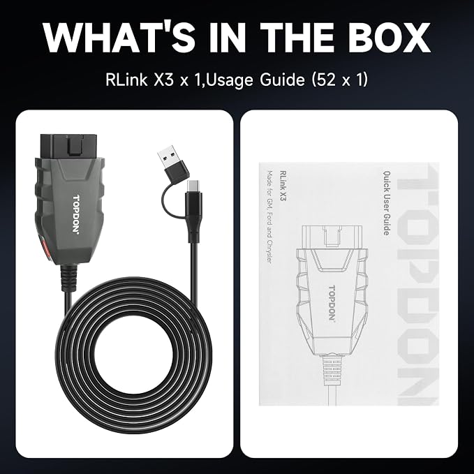 TOPDON 3-in-1 USB OBD2 Adapter for FORScan, High-Speed Enhanced J2534 VCI for GM/Ford/Chrysler, J2534 Pass-Thru OEM Functions and Diagnostic Tool, for J2534/CAN FD, RLink X3, No OE Software Provided