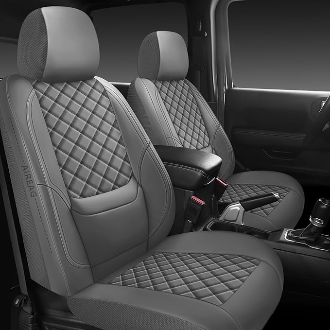 Wrangler Seat Covers 2007-2017 Front Pair, Waterproof Leather Interior Sets with Lumbar Support Custom Fit for Jeep Wrangler JK 2/4 Door Unlimited Sahara/Sport/Rubicon X 392 Willys, Gray