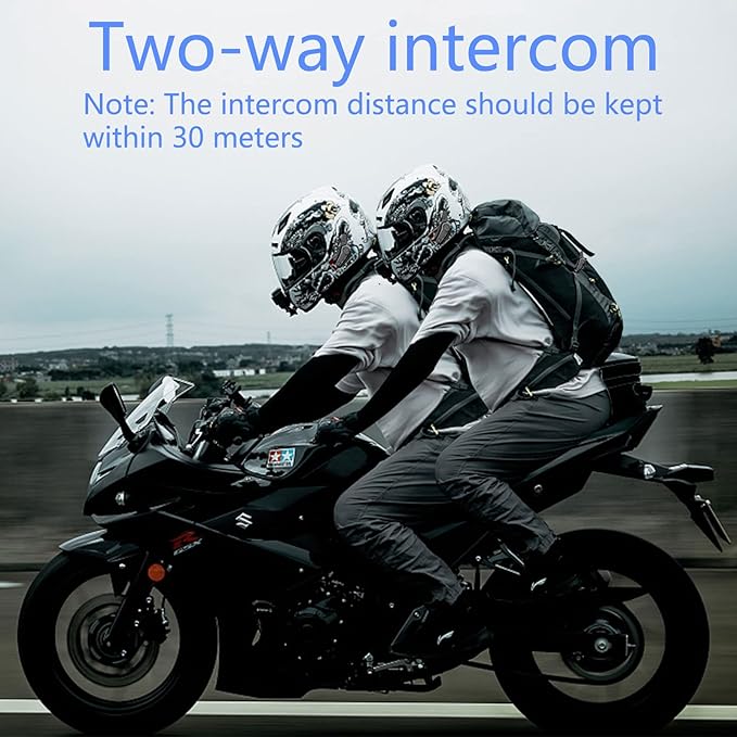 Wipeeyes Motorcycle Headset E1 Helmet Intercom Headset with CVC Noise Cancellation Stereo Music IPX6 Waterproof for Full face Helmet