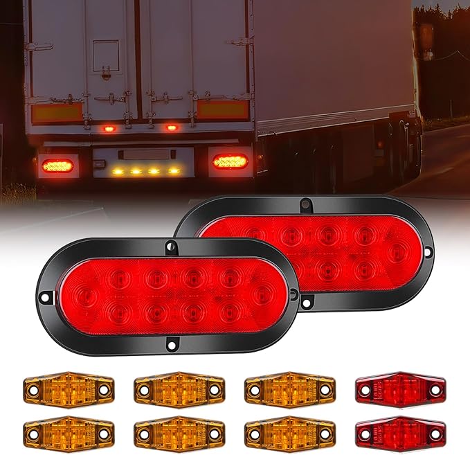 Nilight LED Trailer Light Kit 6 Inch Oval Stop Turn Tail Light Red Amber Side Marker Light Waterproof Surface Mount for 12V Utility Trailer Boat Camper RV Trucks Van Caravan