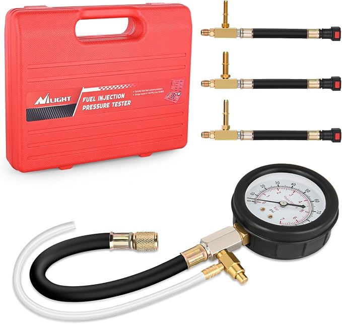 Nilight Fuel Pressure Gauge Tester Kit with Quick Connected Hose, 0-100 PSI Fuel Pressure Tester Tool with 6.30 7.89 9.49 Fuel Line Fittings, 4PCS