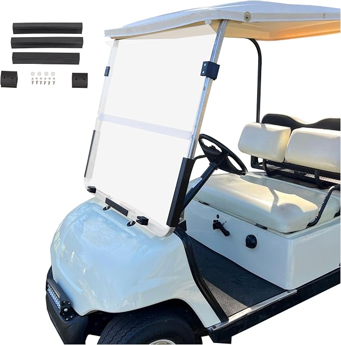 ECOTRIC Clear Windshield Compatible with 1995-2003 Yamaha G14 G16 G19 Gas and Electric Golf Cart Fold Down Windshield